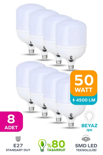 50w Tasarruflu E27 Beyaz Işık Torch Led Ampul 8 Adet ürün görseli 1