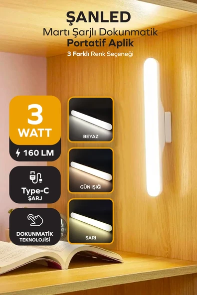 Şarjlı Mıknatıslı Işık Micro Usb Kablosuz Led 3 Farklı Işık Martı Aplik 1 Adet ürün görseli 1