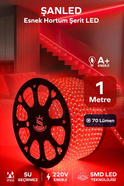 Hortum Esnek 220V Şerit Led Kırmızı 1 Metre ürün görseli 1