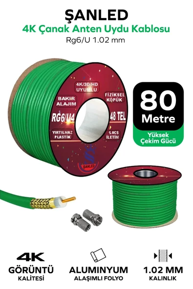 Anten Uydu Yeşil Kablosu Rg6 U4 Tv Anten Kablo 48 Tel - 80 Metre ürün görseli 1