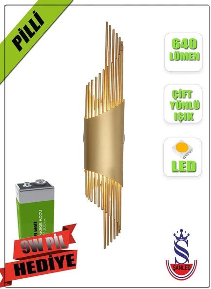 Sarkıt Modeli Metal Çift Yönlü Beyaz Işık GOLD KASA Duvar Aydınlatma Pilli Aplik ürün görseli 1