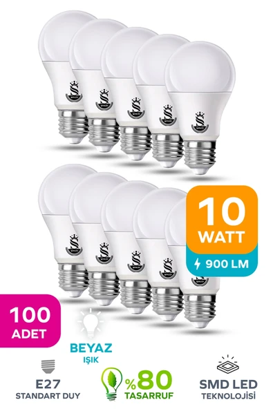 10W Tasarruflu Beyaz Işık Led Ampul 100 Adet ürün görseli 1