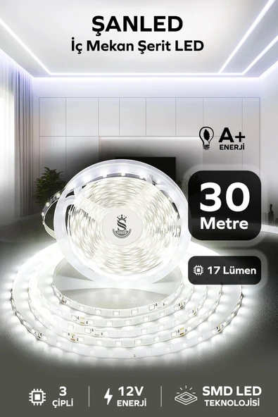 3 Çipli Iç Mekan Beyaz Işık Şerit Led 30 Metre ürün görseli 1