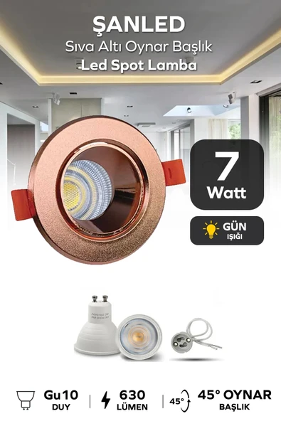7w Sıva Altı Oynar Başlık Gu10 Yuvarlak Bakır Kasa Gün Işığı Led Spot Lamba 1 Adet ürün görseli 1