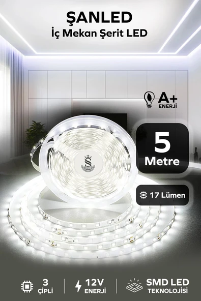 3 Çipli Iç Mekan Beyaz Işık Şerit Led 5 Metre ürün görseli 1