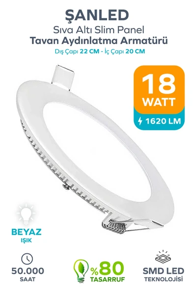18w Tasarruflu Led Yuvarlak Beyaz Işık Sıva Altı Slim Panel Tavan Aydınlatma Armatürü 1 Adet ürün görseli 1