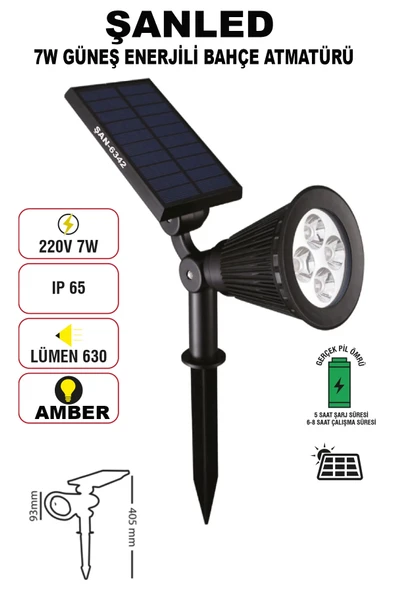 7w Güneş Enerjili Amber Işık Profesyonel Bahçe Sokak Dış mekan Aydınlatma Projektör 1 Adet ürün görseli 1