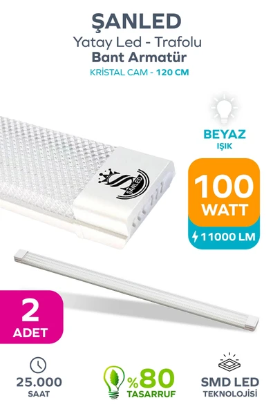 100Wat 120 cm KRİSTAL Yatay LED Bant Armatür-Trafolu Beyaz Işık 2 Adet ürün görseli 1
