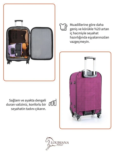 Orta Boy 4 Teker Kumaş Valiz Pembe 1081 - Resim 7