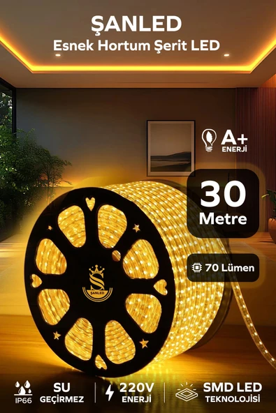 Hortum Esnek 220V Şerit Led Amber 30 Metre ürün görseli 1