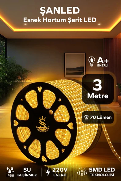 Hortum Esnek 220V Şerit Led Amber 3 Metre ürün görseli 1