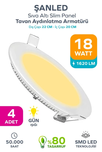 18w Tasarruflu Led Yuvarlak Gün Işığı Sıva Altı Slim Panel Tavan Aydınlatma Armatürü 4 Adet ürün görseli 1