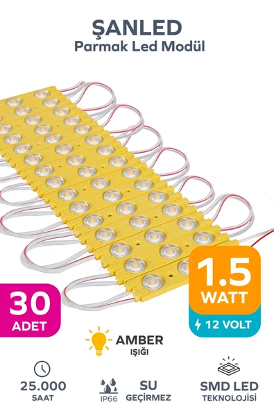 3 Ledli Parmak Led Modül 1.5w 2835 Smd Mercekli Amber - 30 Adet ürün görseli 1