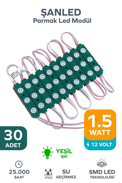 3 Ledli Parmak Led Modül 1.5w 2835 Smd Mercekli Yeşil - 30 Adet ürün görseli 1