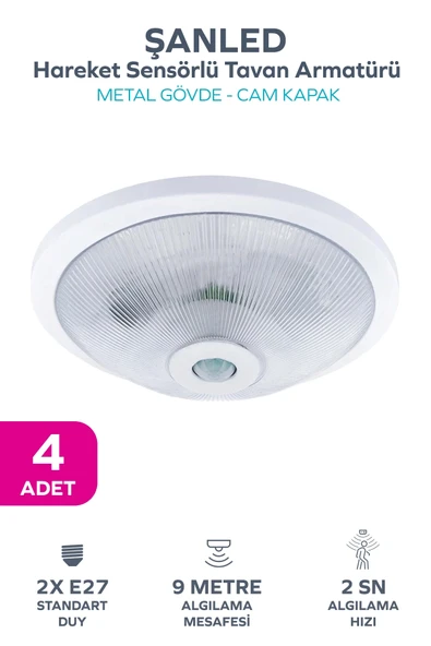 Sensörlü Tavan 360° Hareket Sensörlü Tavan Armatürü Çift duylu Lamba Glop 4 Adet ürün görseli 1