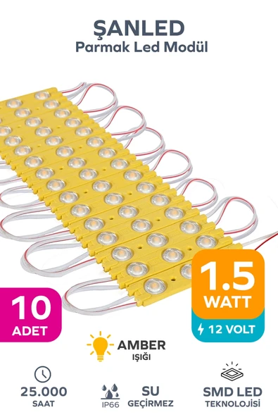 3 Ledli Parmak Led Modül 1.5w 2835 Smd Mercekli Amber - 10 Adet ürün görseli 1