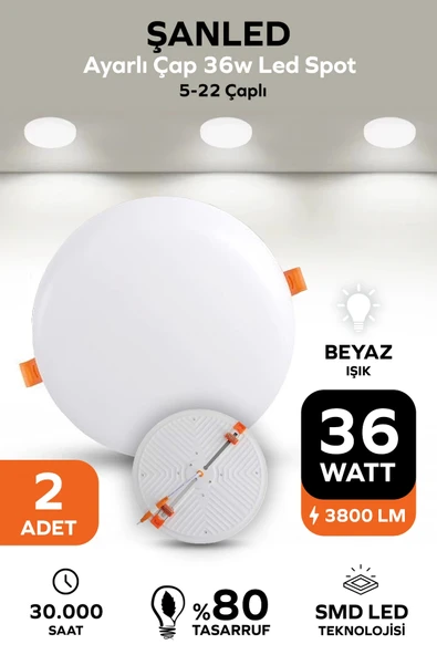 Ayarlı Çap 36w Beyaz Işık Led Spot (5-22 Çaplı ) 2 Adet ürün görseli 1