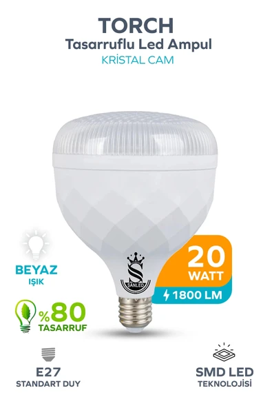20W KRİSTAL Tasarruflu E27 Beyaz Işık Torch Led Ampul 1 Adet ürün görseli 1