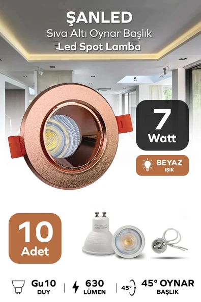 7w Sıva Altı Oynar Başlık Gu10 Yuvarlak Bakır Kasa Beyaz Işık Led Spot Lamba 10 Adet ürün görseli 1