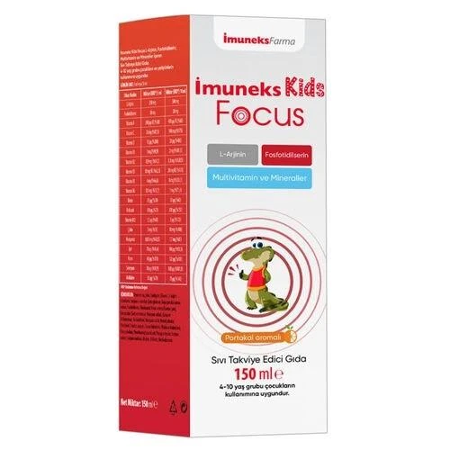 İmuneks Kids Focus Portakal Aromalı Sıvı Takviye Edici Gıda 150 ml ürün görseli 1