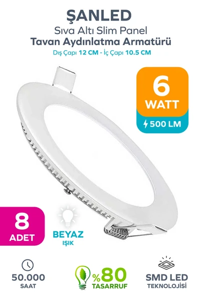 6w Tasarruflu Led Yuvarlak Beyaz Işık Sıva Altı Slim Panel Tavan Aydınlatma Armatürü 8 Adet ürün görseli 1