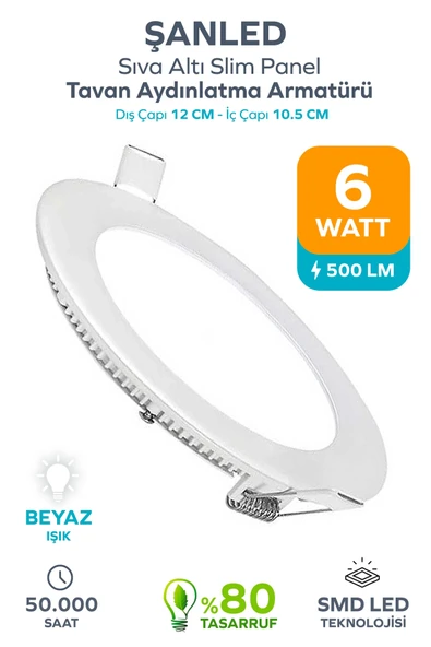 6w Tasarruflu Led Yuvarlak Beyaz Işık Sıva Altı Slim Panel Tavan Aydınlatma Armatürü 1 Adet ürün görseli 1