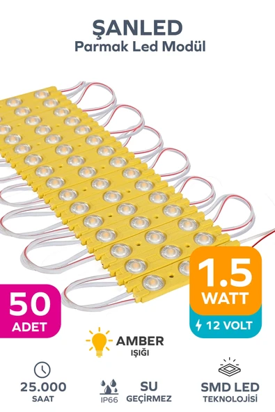 3 Ledli Parmak Led Modül 1.5w 2835 Smd Mercekli Amber - 50 Adet ürün görseli 1