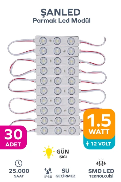 3 Ledli Parmak Led Modül 1.5w 2835 Smd Mercekli Gün Işığı - 30 Adet ürün görseli 1