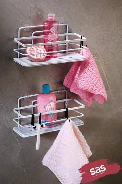 2’li Beyaz Yapışkanlı Ayarlanabilir Banyo Rafı, Paslanmaz Kristal Şampuanlık, (Yapıştır/Vidala) LŞ-01 - BB ürün görseli 1