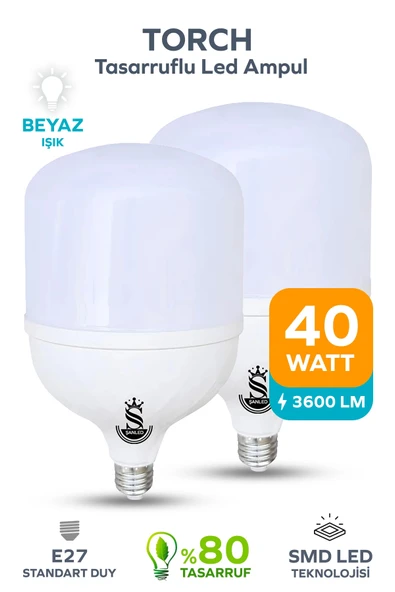 40w Tasarruflu E27 Beyaz Işık Torch Led Ampul 2 Adet ürün görseli 1