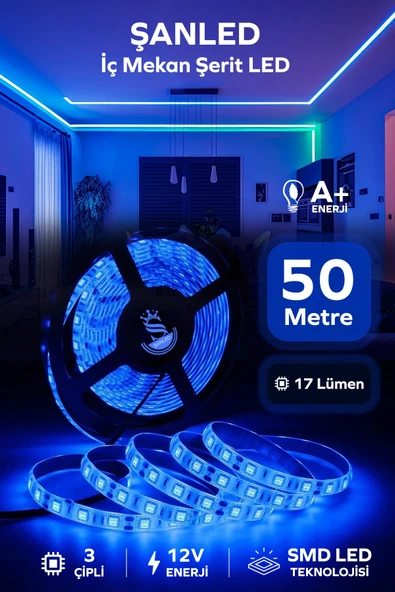 3 Çipli Iç Mekan Mavi Şerit Led 50 Metre ürün görseli 1