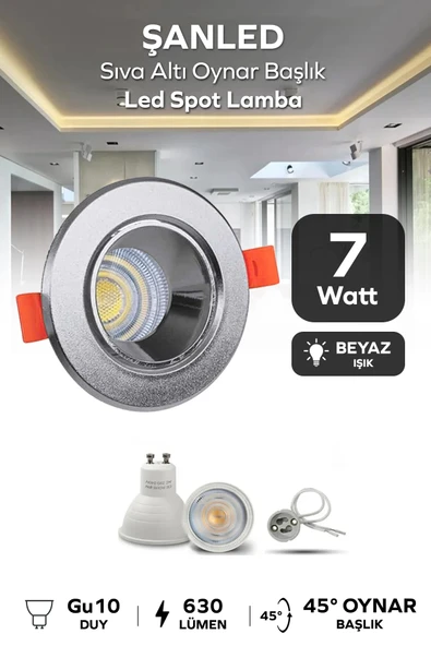 7w Sıva Altı Oynar Başlık Gu10 Yuvarlak Krom Kasa Beyaz Işık Led Spot Lamba 1 Adet ürün görseli 1