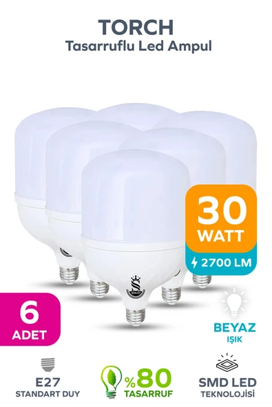30w Tasarruflu E27 Beyaz Işık Torch Led Ampul 6 Adet ürün görseli 1