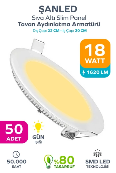 18w Tasarruflu Led Yuvarlak Gün Işığı Sıva Altı Slim Panel Tavan Aydınlatma Armatürü 50 Adet ürün görseli 1