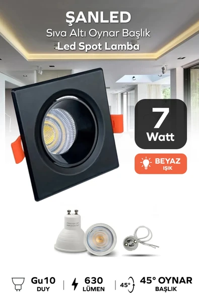 6w Sıva Altı Oynar Başlık Gu10 Siyah Kasa Beyaz Işık Led Spot Lamba 1 Adet ürün görseli 1