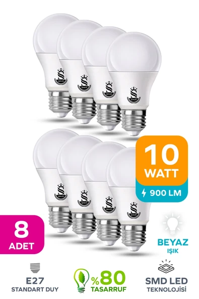 10W Tasarruflu Beyaz Işık Led Ampul 8 Adet ürün görseli 1