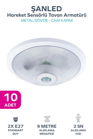 Sensörlü Tavan 360° Hareket Sensörlü Tavan Armatürü Çift duylu Lamba Glop 10 Adet ürün görseli 1