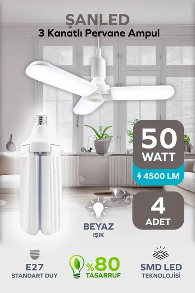 3 Kanatlı Pervane 48W Ampul Beyaz Işık- 4 Adettir ürün görseli 1