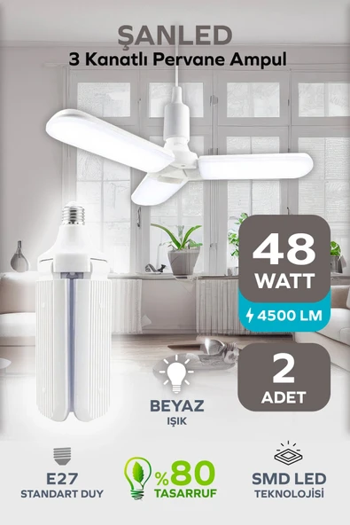 3 Kanatlı Pervane 48W Ampul Beyaz Işık- 2 Adettir ürün görseli 1