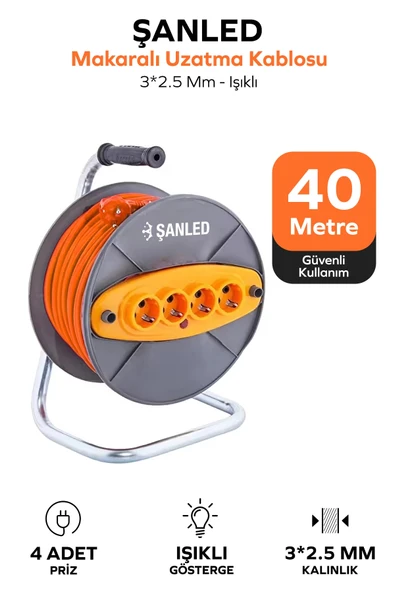 Makaralı 3x2,5 mm 4 Prizli Seyyar Kablo 40 Metre ürün görseli 1