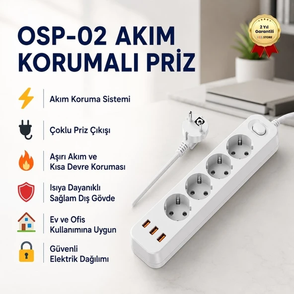 OSP02 Akım Korumalı Çoklu Priz Anahtarlı Güvenli Elektrik Dağıtım Ünitesi ürün görseli 1