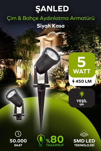 5W YEŞİL IŞIK SİYAH KASA ÇİM BAHÇE AYDINLATMA ARMATÜRÜ 1 Adet ürün görseli 1