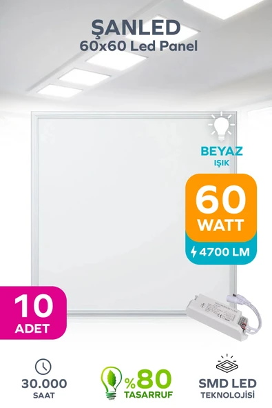 60x60 Led Panel 60w Beyaz Işık 6500 -10 Adettir ürün görseli 1
