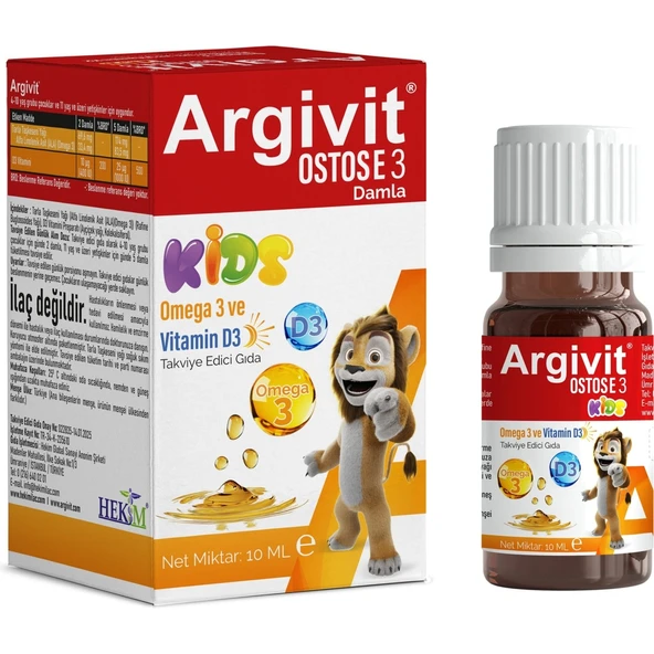Argivit Ostosse3 Kids Omega-3 ve Vitamin D3 İçeren Takviye Edici Gıda 10 ml ürün görseli 1