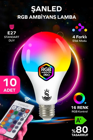 Rgb Led Lamba ampül Kumandalı Ambiyans Aydınlatma Tasarruflu Renk Değiştiren Led Işık 10 Adet ürün görseli 1