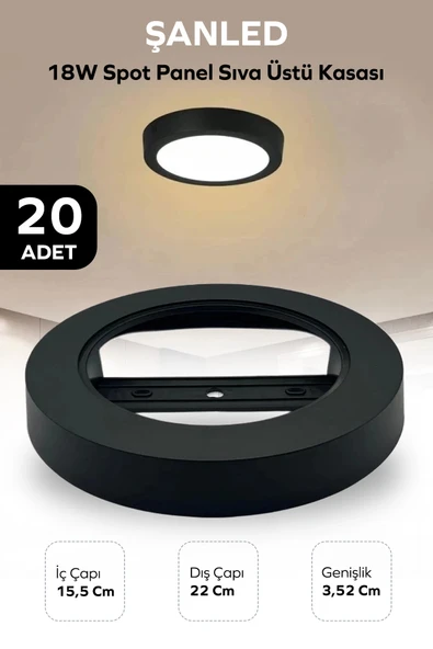 18W SPOT PANEL SİYAH SIVA ÜSTÜ KASASI 20 Adet ürün görseli 1