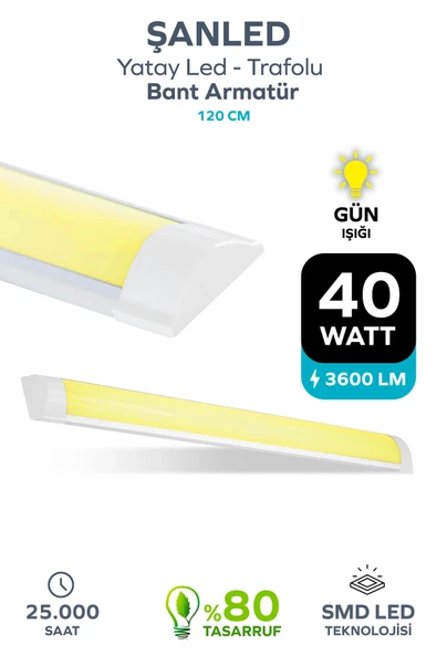 120 Cm 40 Watt Yatay Led Bant Armatür-trafolu Gün Işığı 1 Adet ürün görseli 1