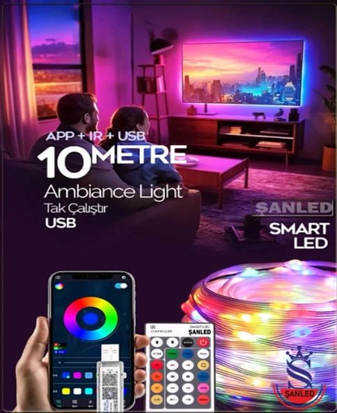 Sese Ve Müziğe Duyarlı Bluetooth Özellikli Rgb Şerit Led - 10 Metre 5050 Smd Iç Mekan 3 Çip ürün görseli 1