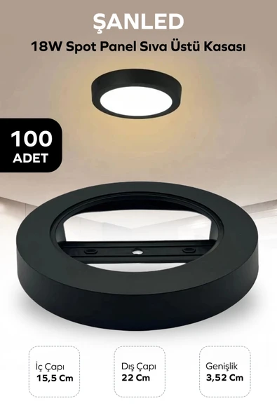 18W SPOT PANEL SİYAH SIVA ÜSTÜ KASASI 100 Adet ürün görseli 1