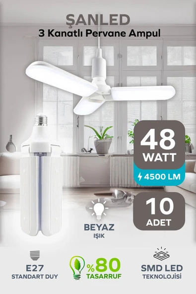 3 Kanatlı Pervane 48W Ampul Beyaz Işık- 10 Adettir ürün görseli 1
